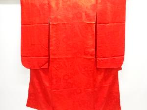 アンティーク　綸子扇に草花模様織出し長襦袢